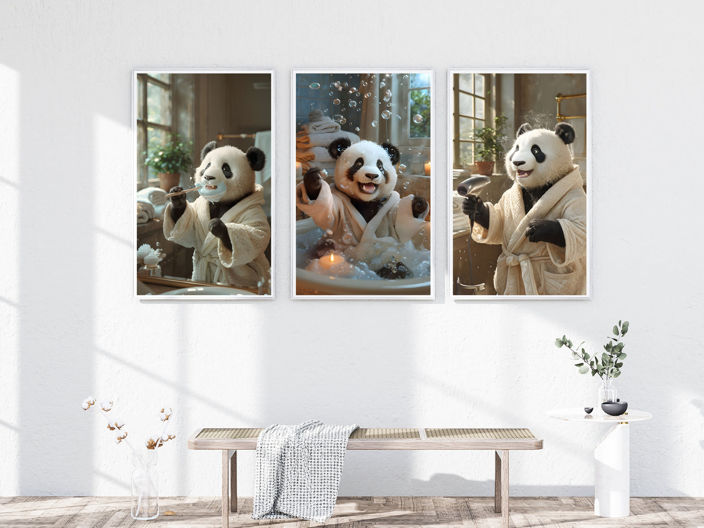 Funny Panda Bathroom Art – Set of 3 Prints