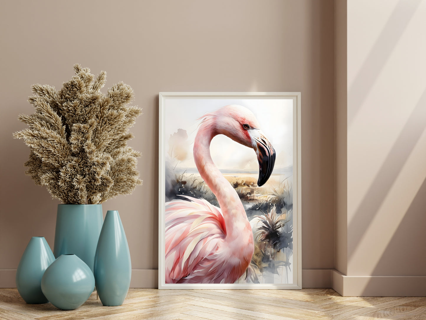 Watercolor Flamingo Wall Art – Printable Pink Bird Decor