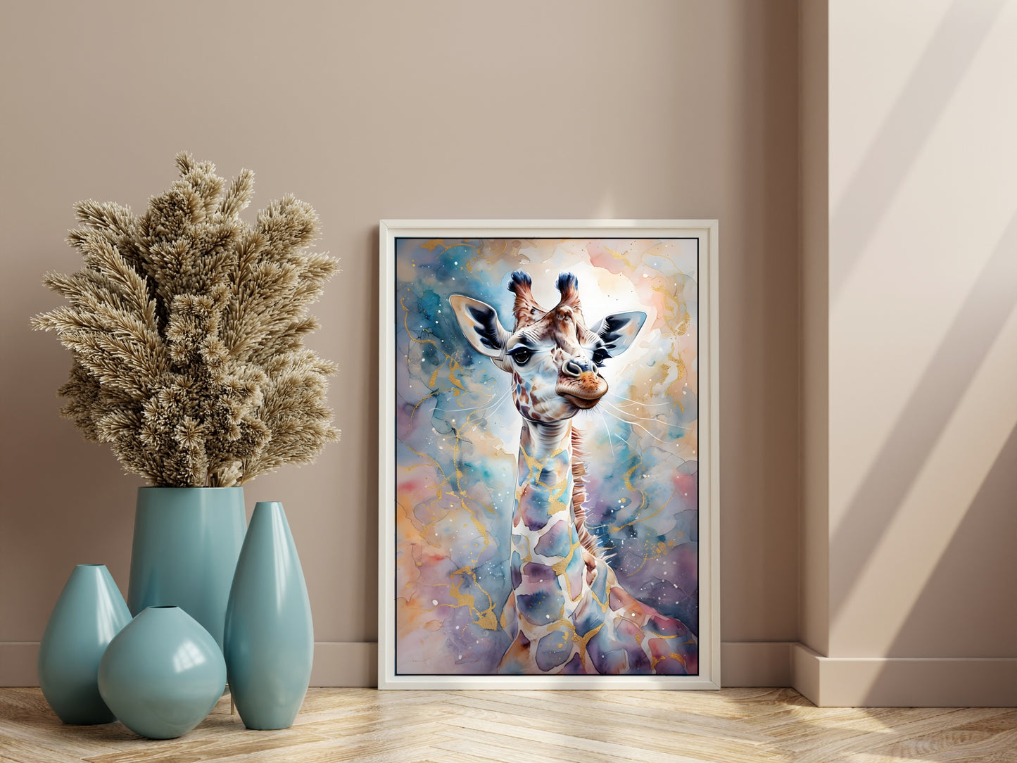 Golden Giraffe Watercolor Print – Elegant Abstract Safari Wall Art