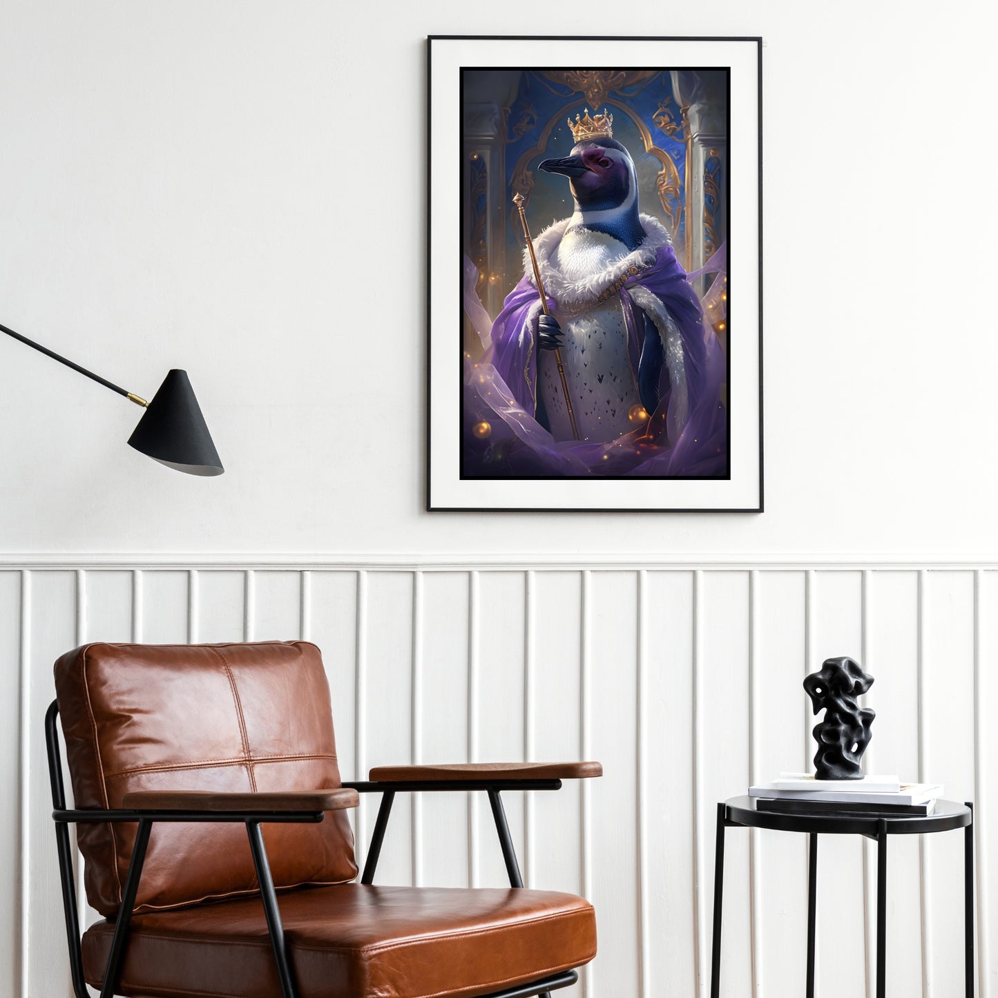 Regal King Penguin Wall Art – Majestic Digital Penguin Print with Crown