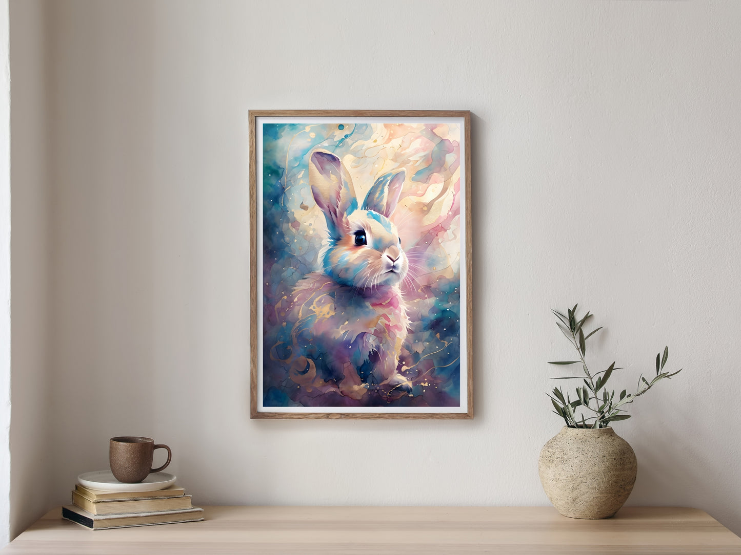 Dreamy Watercolor Bunny Wall Art – Whimsical Rabbit Digital Print