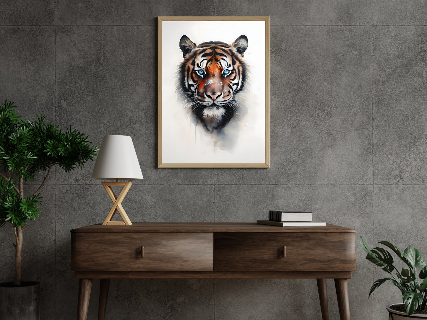 Blue-Eyed Majesty – Premium Watercolor Tiger Wall Art