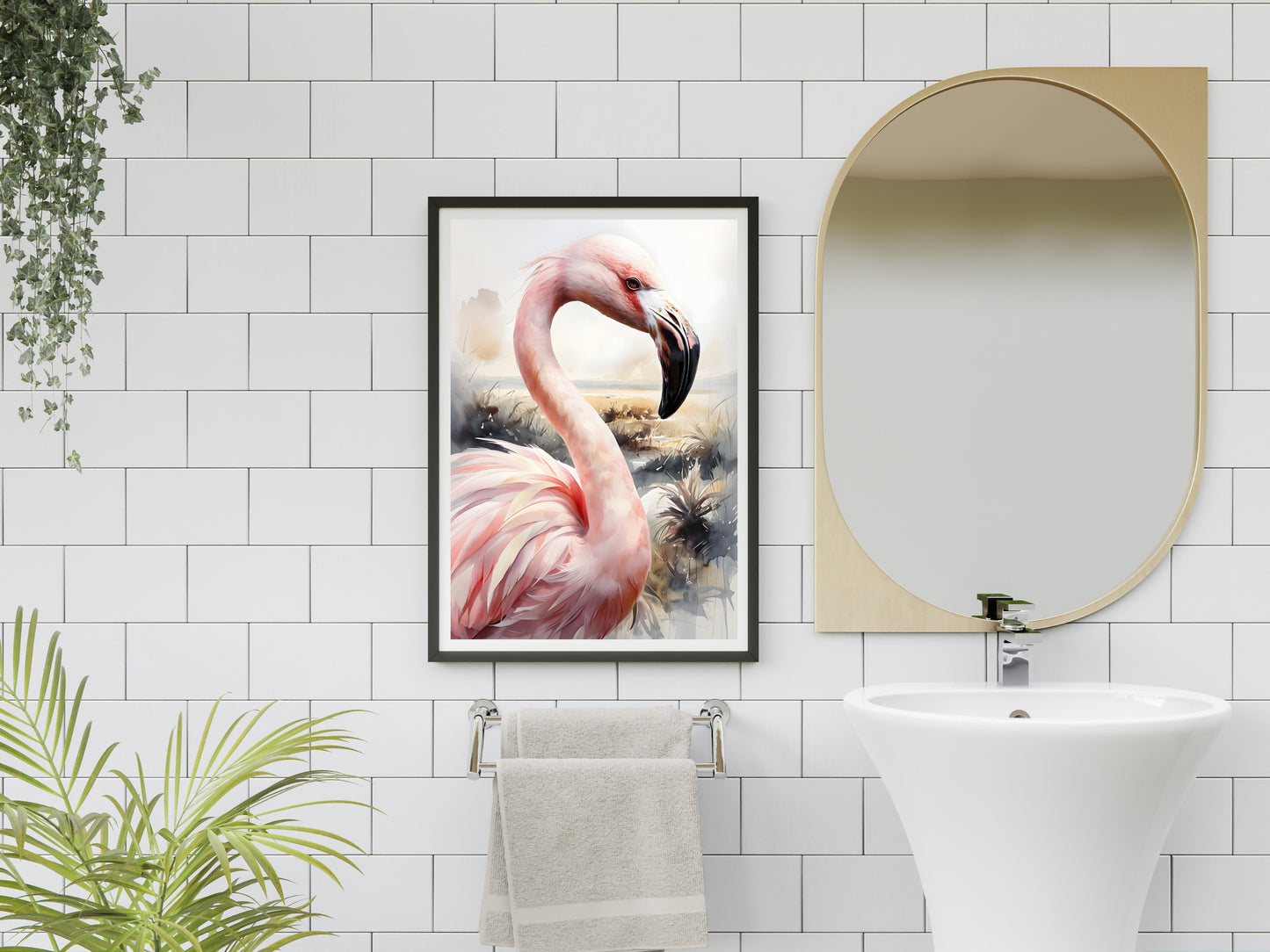 Watercolor Flamingo Wall Art – Printable Pink Bird Decor