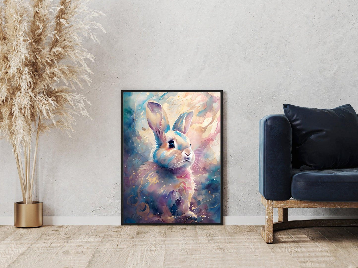 Dreamy Watercolor Bunny Wall Art – Whimsical Rabbit Digital Print