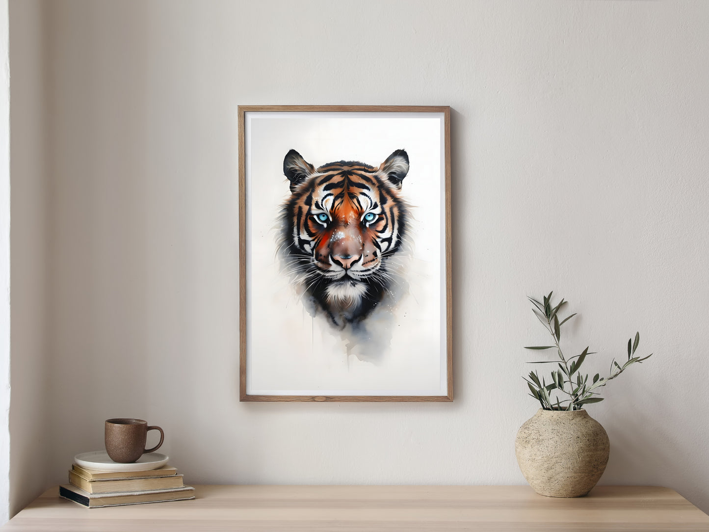 Blue-Eyed Majesty – Premium Watercolor Tiger Wall Art