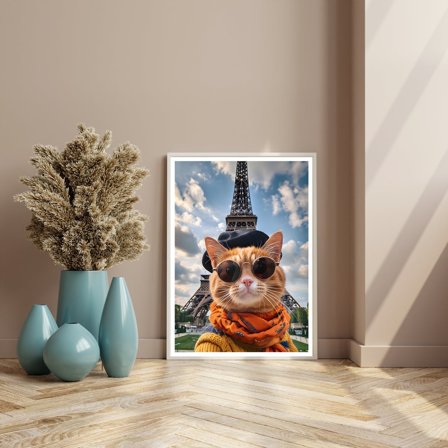 Funny Paris Cat Art Print | Eiffel Tower Decor