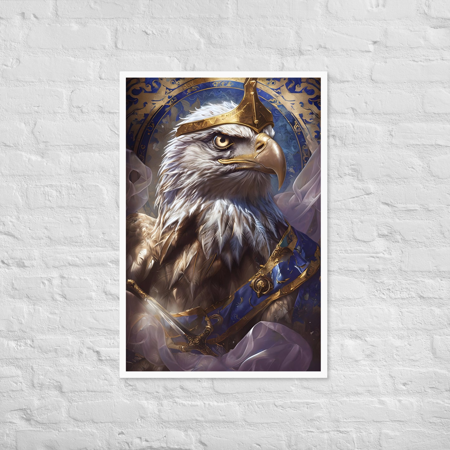 A wide shot of the framed art, showcasing its commanding presence, ideal for an office or study.