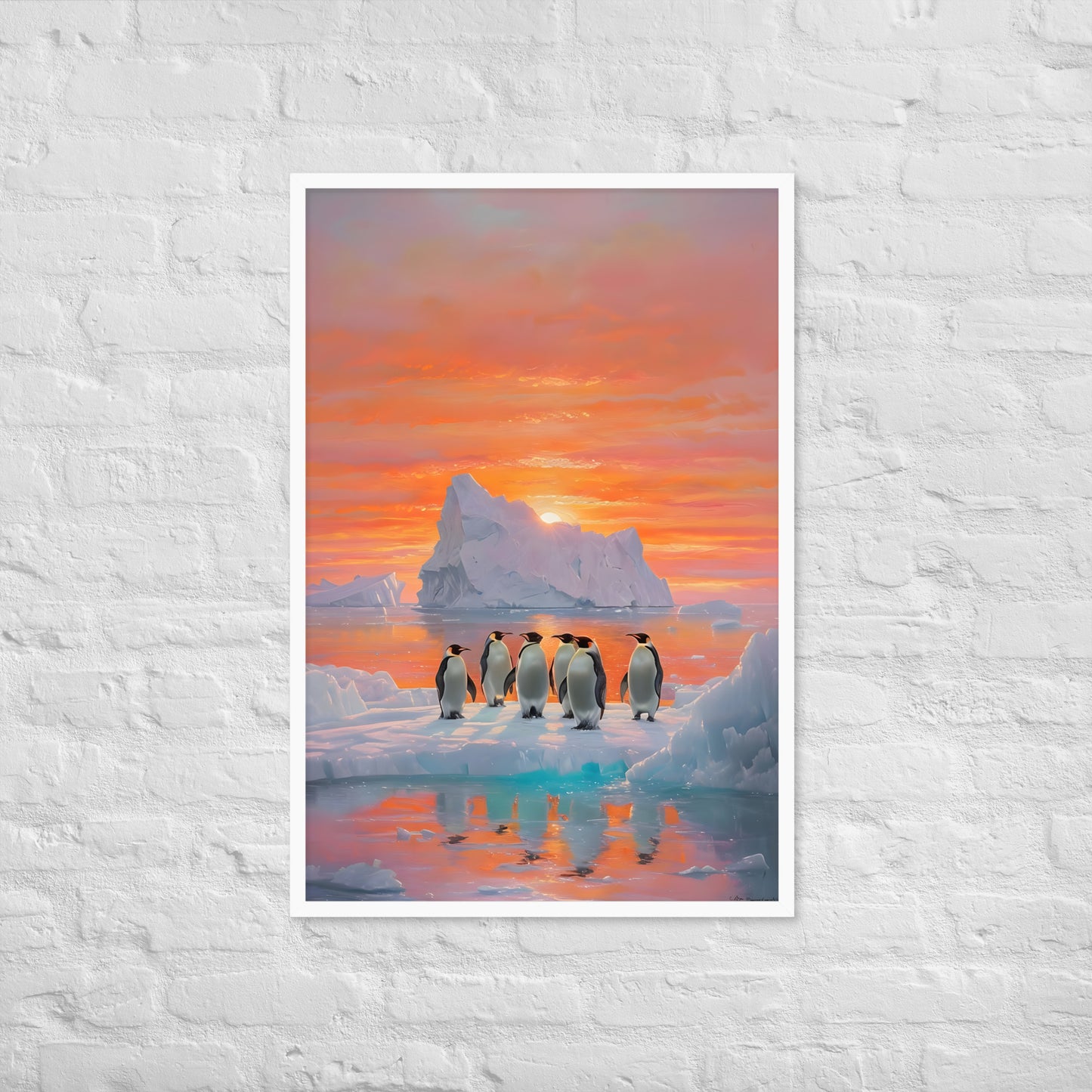 A wide shot of the framed art showcasing the tranquil beauty of the Antarctic landscape.