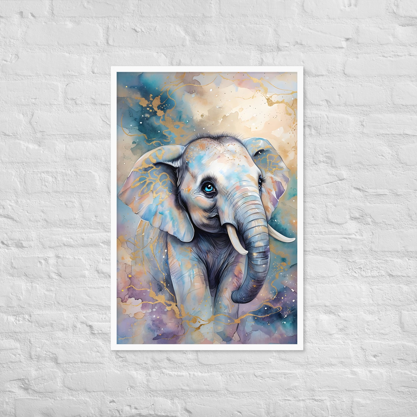 A beautiful artwork that captures the charm and sweetness of a baby elephant with playful elegance.