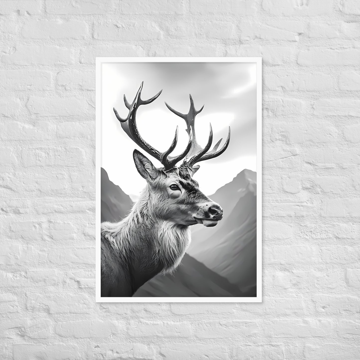A detailed portrait of a realistic stag, great for a rustic or modern interior.