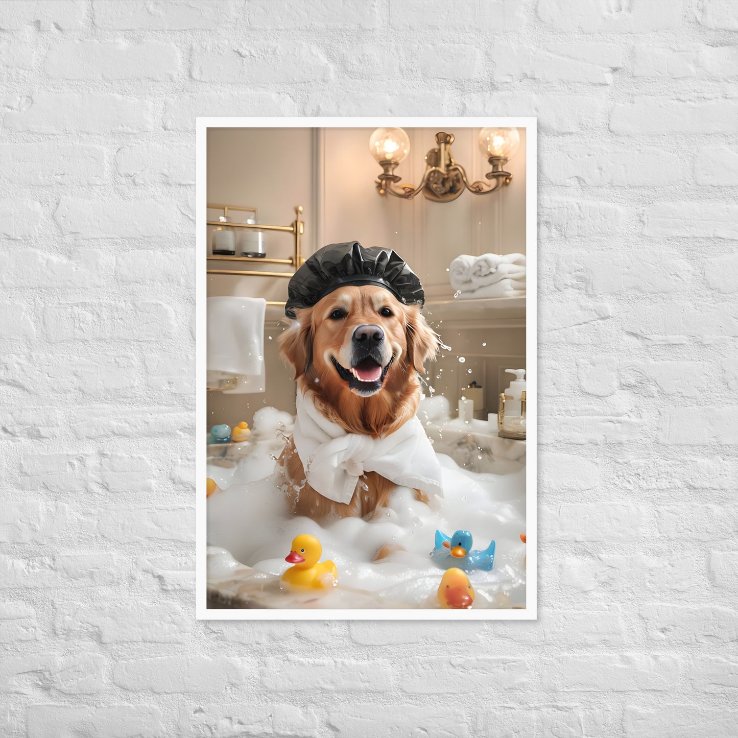 A fun, whimsical animal art print that brings joy and personality to your bathroom decor.