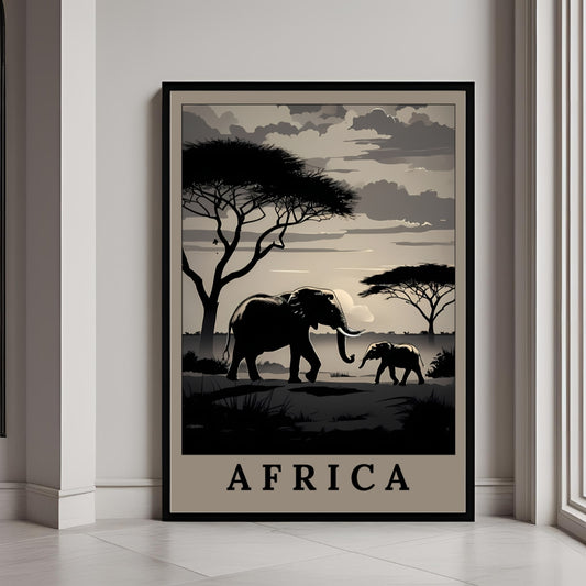 African Sunset - Digital Elephant Savannah Wall Art