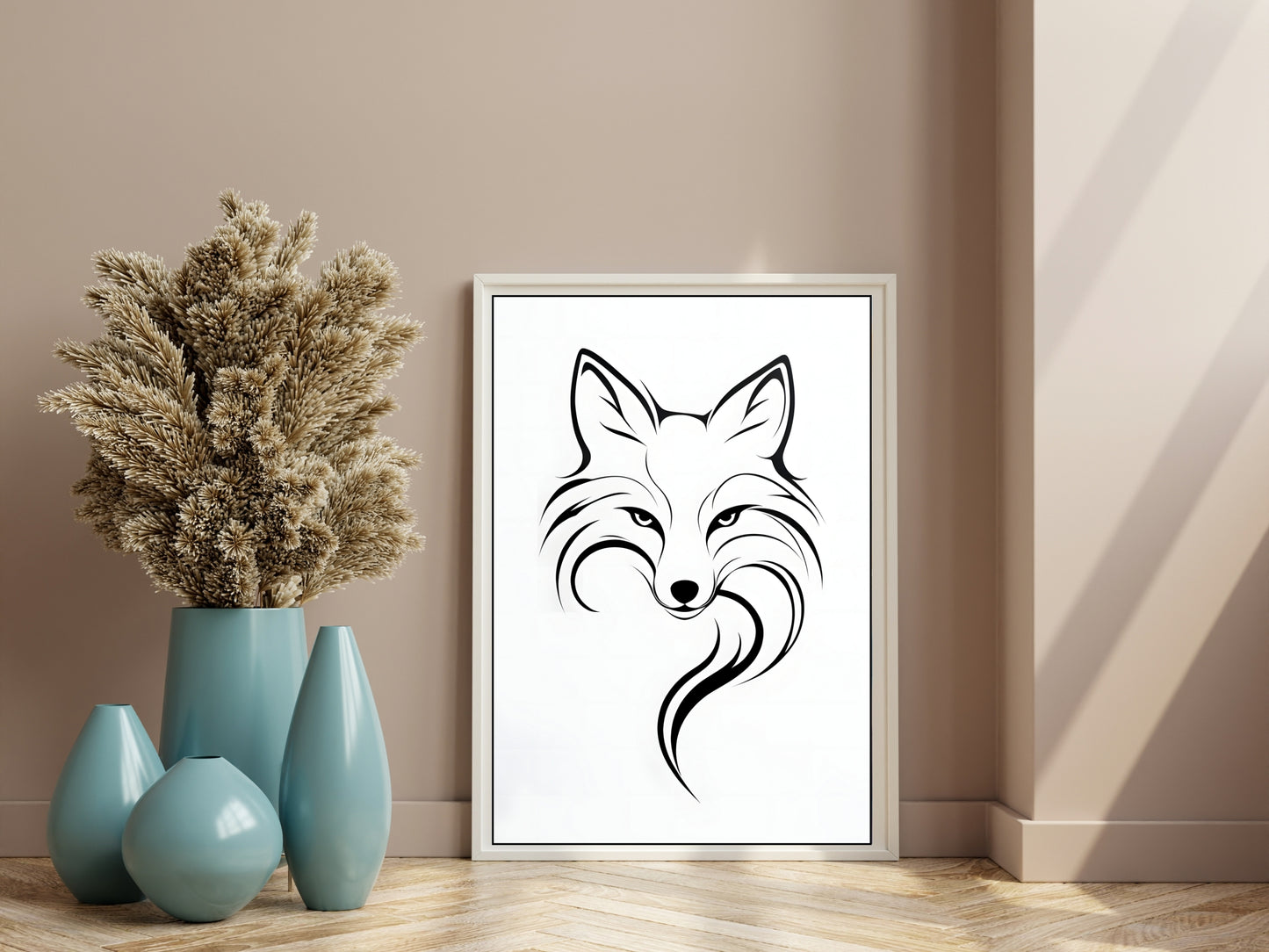 Minimalist Black and White Fox Wall Art – Digital Download