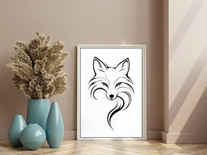 Minimalist Black and White Fox Wall Art – Digital Download
