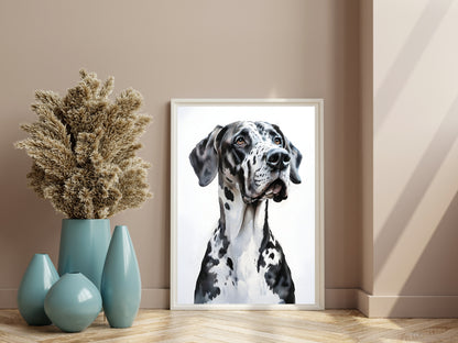 Watercolor Great Dane Art Print – Black & White Dog Printable Wall Decor