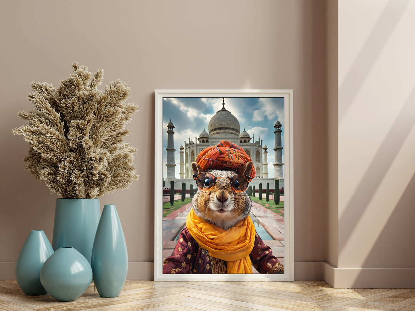 Stylish Squirrel at the Taj Mahal – Quirky Indian-Inspired Wall Art