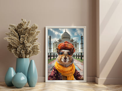 Stylish Squirrel at the Taj Mahal – Quirky Indian-Inspired Wall Art