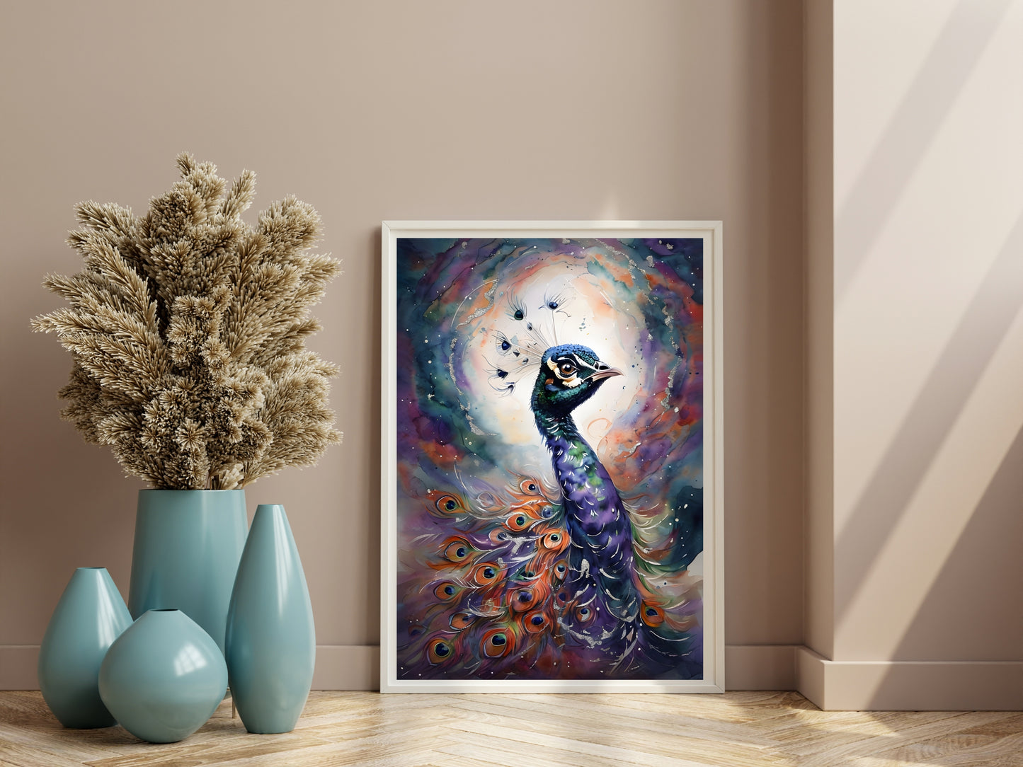 Majestic Peacock Watercolor Wall Art – Elegant Digital Download