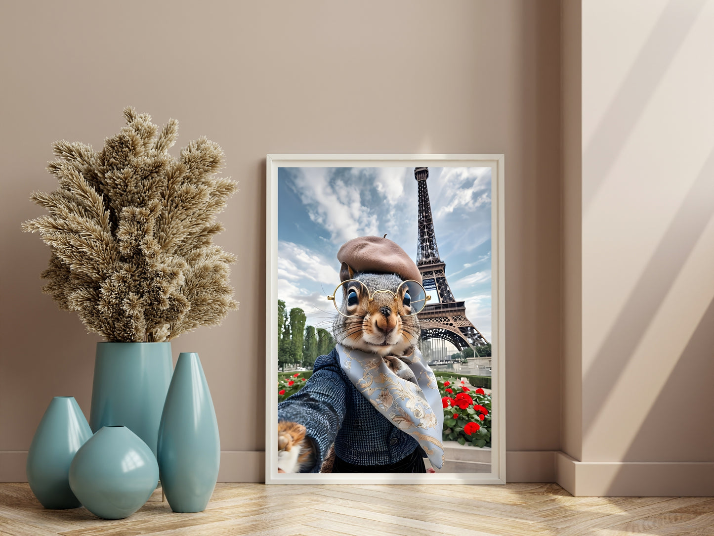 Traveler Squirrel Wall Art Set – Funny Animal Prints in Paris, New York, and Pisa