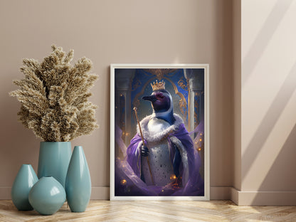 Regal King Penguin Wall Art – Majestic Digital Penguin Print with Crown