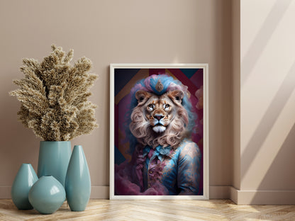 Royal Fantasy Lion Portrait – Regal Animal Wall Art, Baroque Style, Digital Print