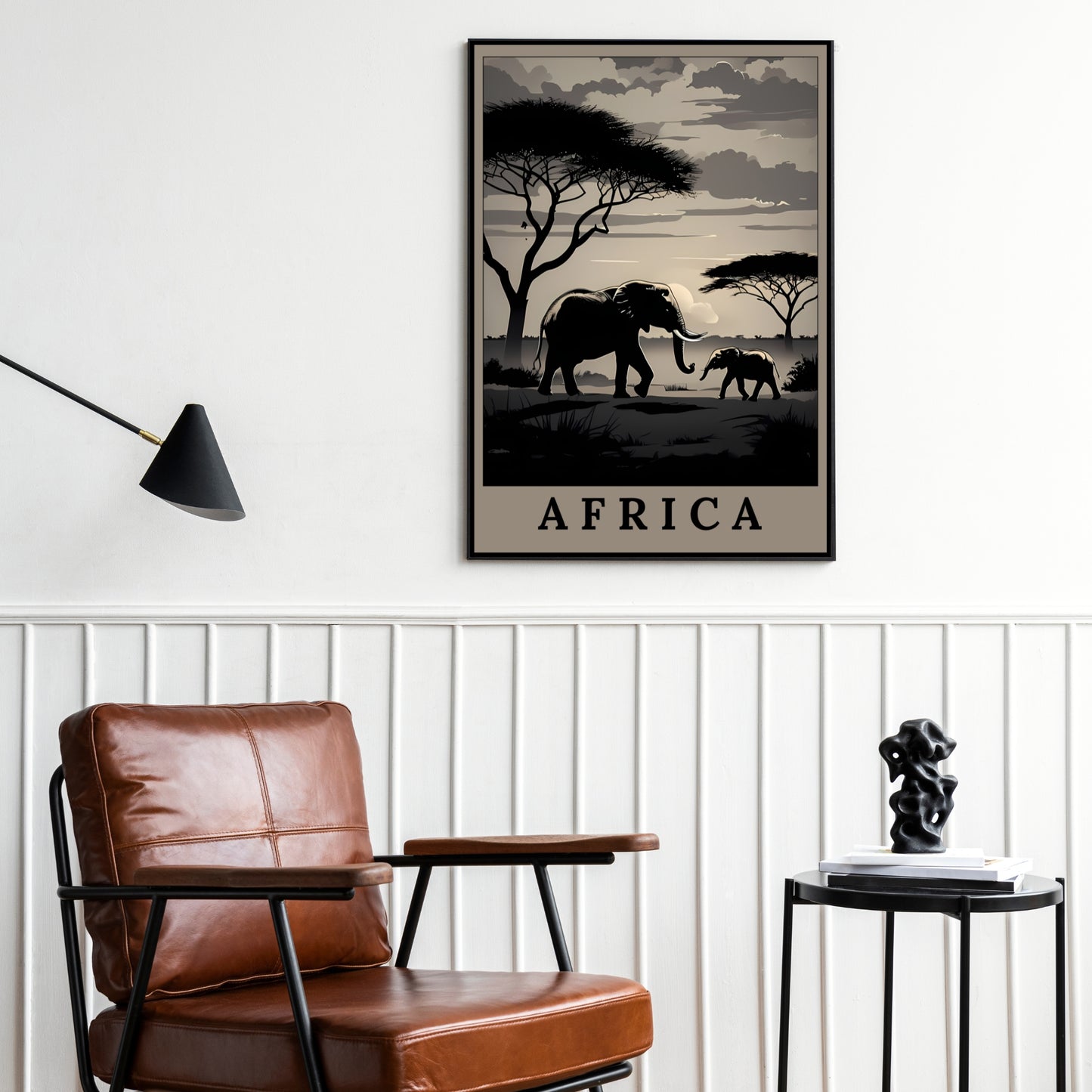 African Sunset - Digital Elephant Savannah Wall Art
