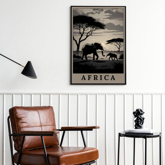 African Sunset - Digital Elephant Savannah Wall Art