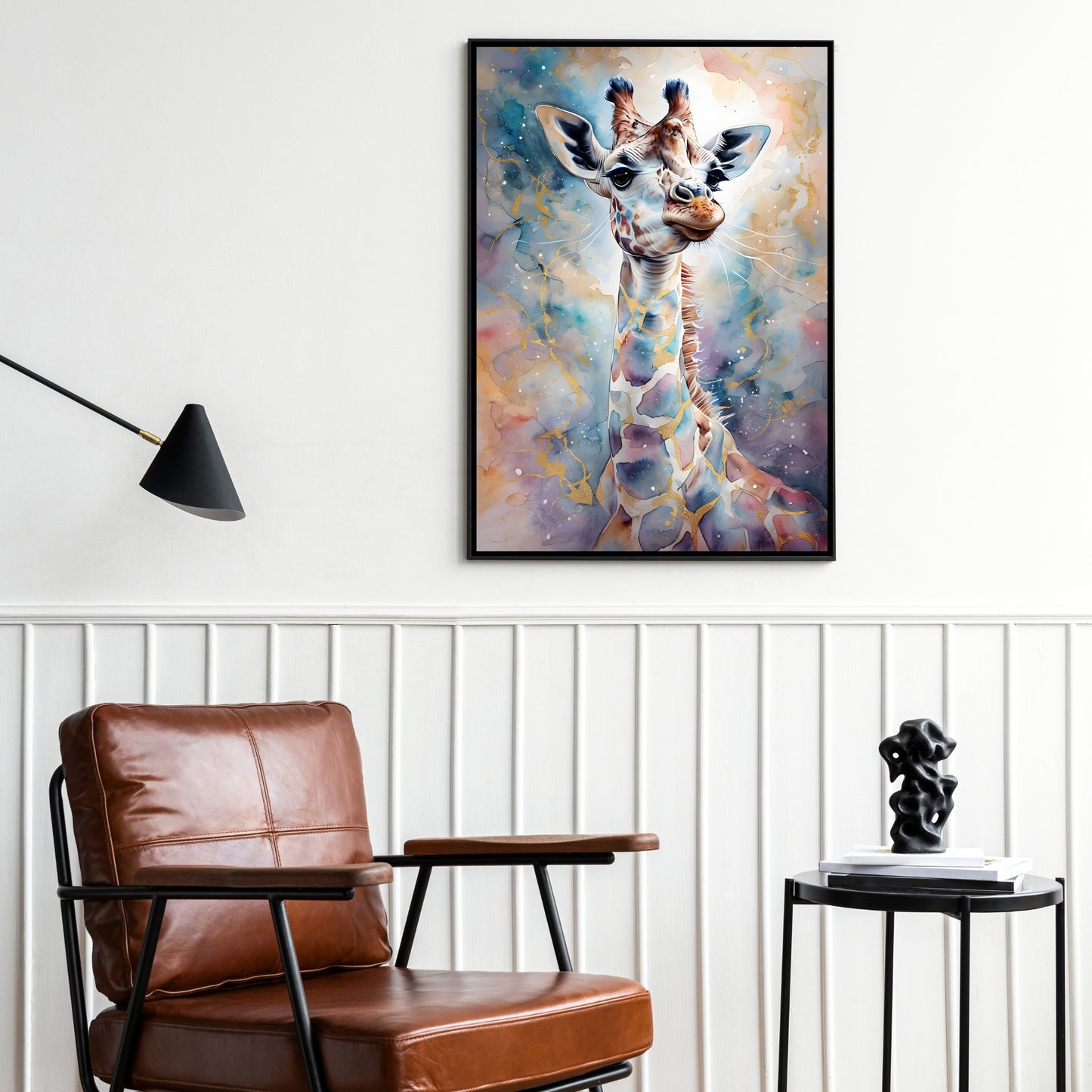 Golden Giraffe Watercolor Print – Elegant Abstract Safari Wall Art
