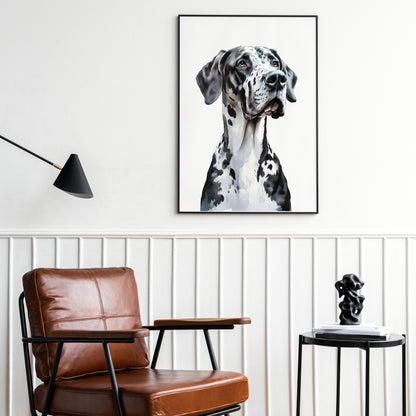 Watercolor Great Dane Art Print – Black & White Dog Printable Wall Decor