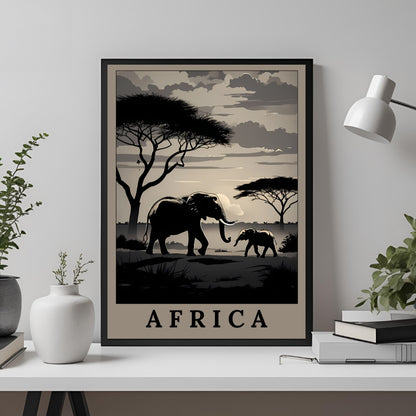African Sunset - Digital Elephant Savannah Wall Art