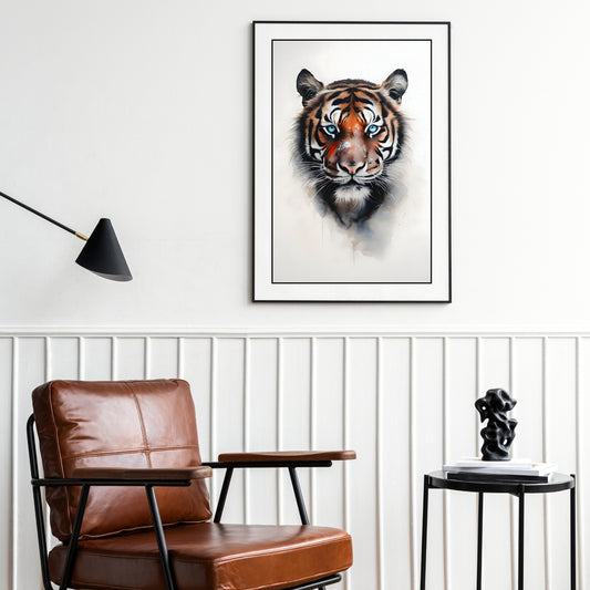 Blue-Eyed Majesty – Premium Watercolor Tiger Wall Art