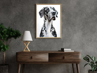 Watercolor Great Dane Art Print – Black & White Dog Printable Wall Decor