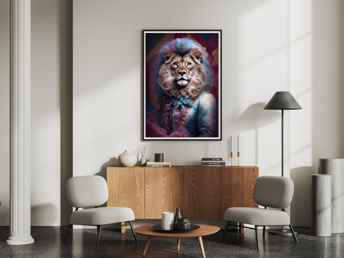 Royal Fantasy Lion Portrait – Regal Animal Wall Art, Baroque Style, Digital Print