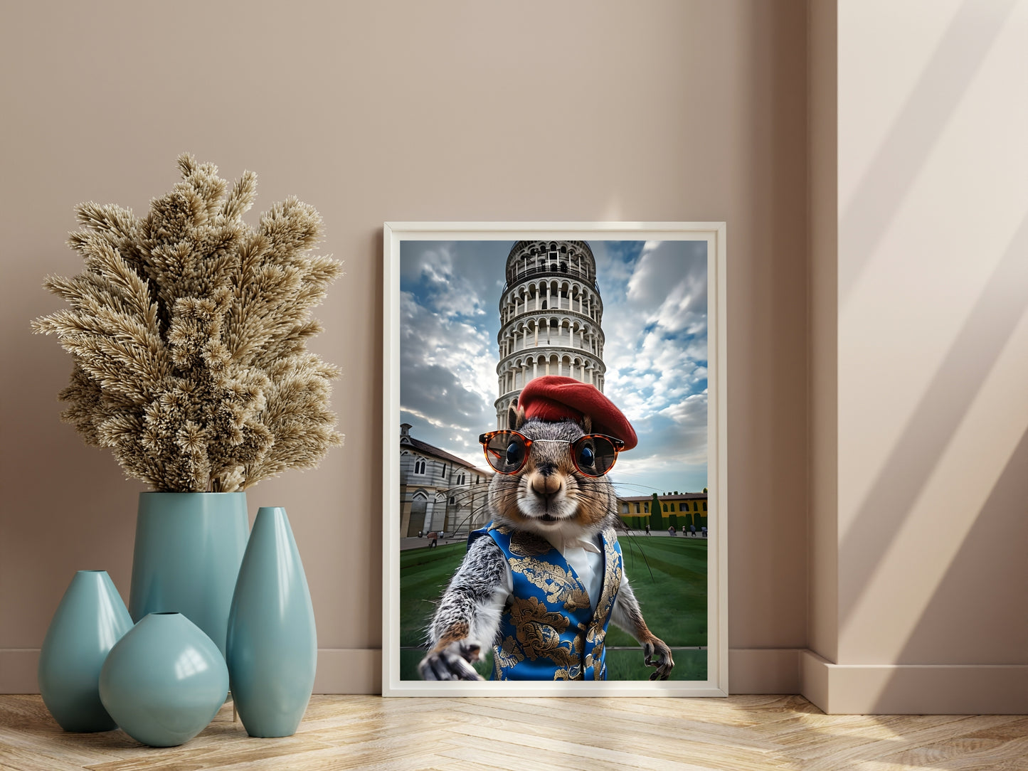 Traveler Squirrel Wall Art Set – Funny Animal Prints in Paris, New York, and Pisa
