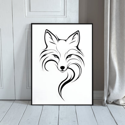 Minimalist Black and White Fox Wall Art – Digital Download
