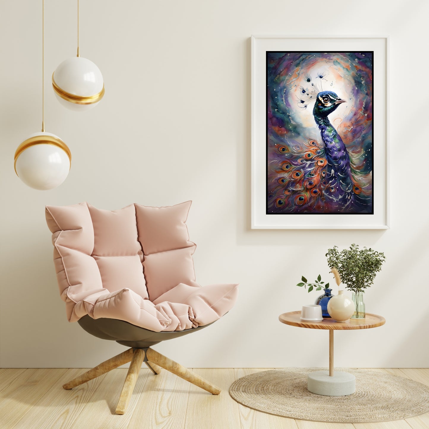Majestic Peacock Watercolor Wall Art – Elegant Digital Download