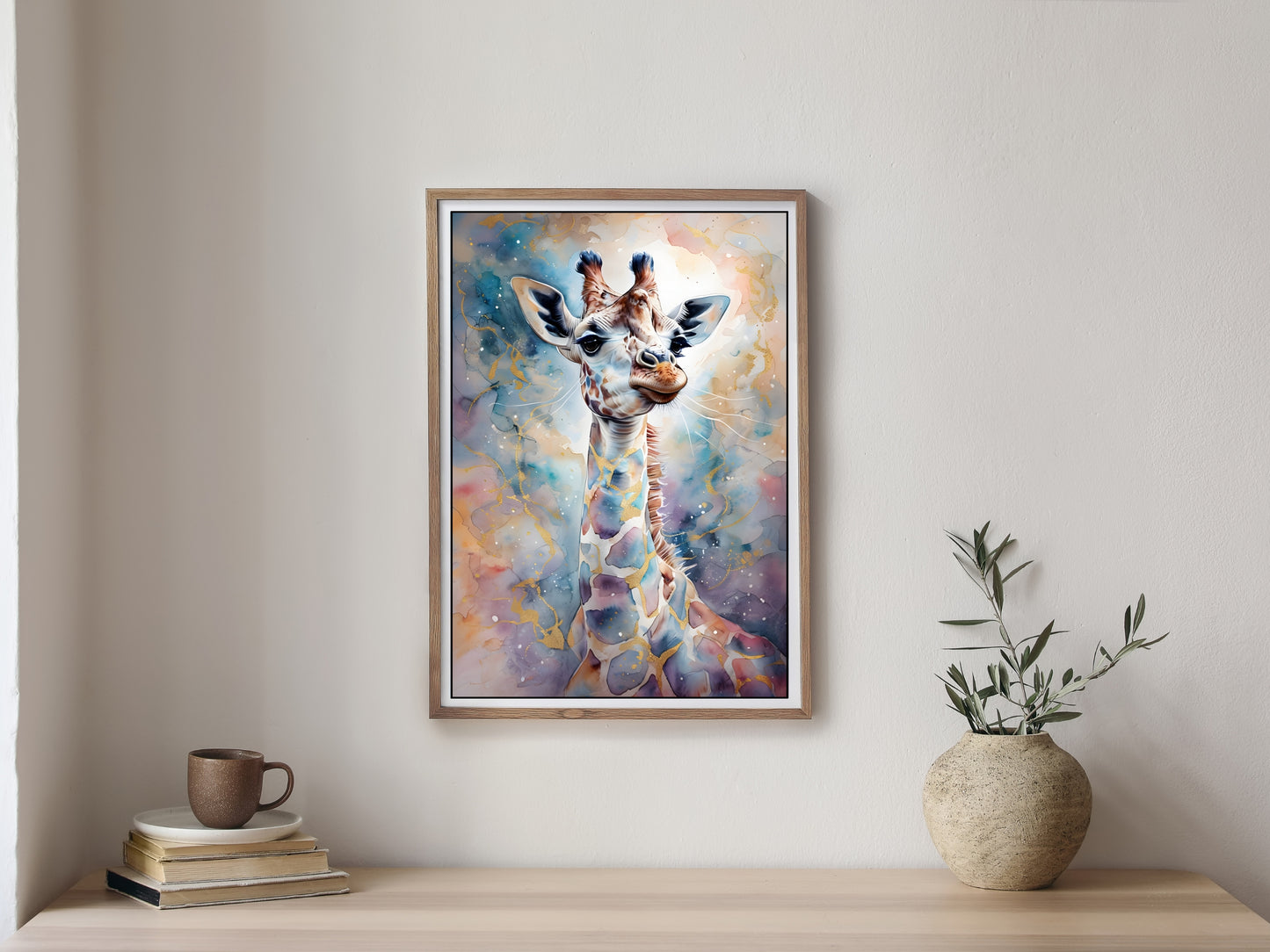 Golden Giraffe Watercolor Print – Elegant Abstract Safari Wall Art