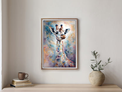 Golden Giraffe Watercolor Print – Elegant Abstract Safari Wall Art