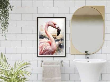 Watercolor Flamingo Wall Art – Printable Pink Bird Decor