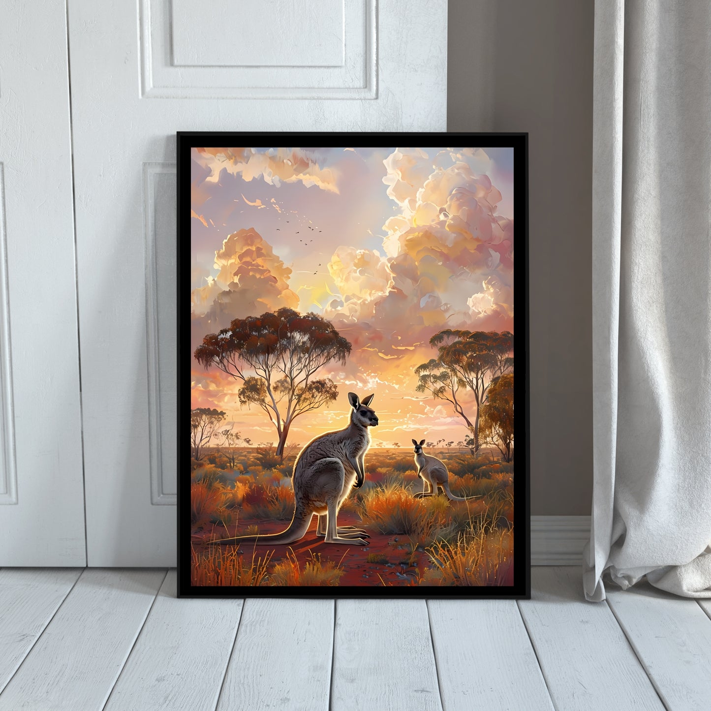 Kangaroo Family Digital Art Print | Sunset Wall Decor