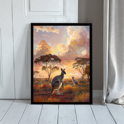 Kangaroo Family Digital Art Print | Sunset Wall Decor