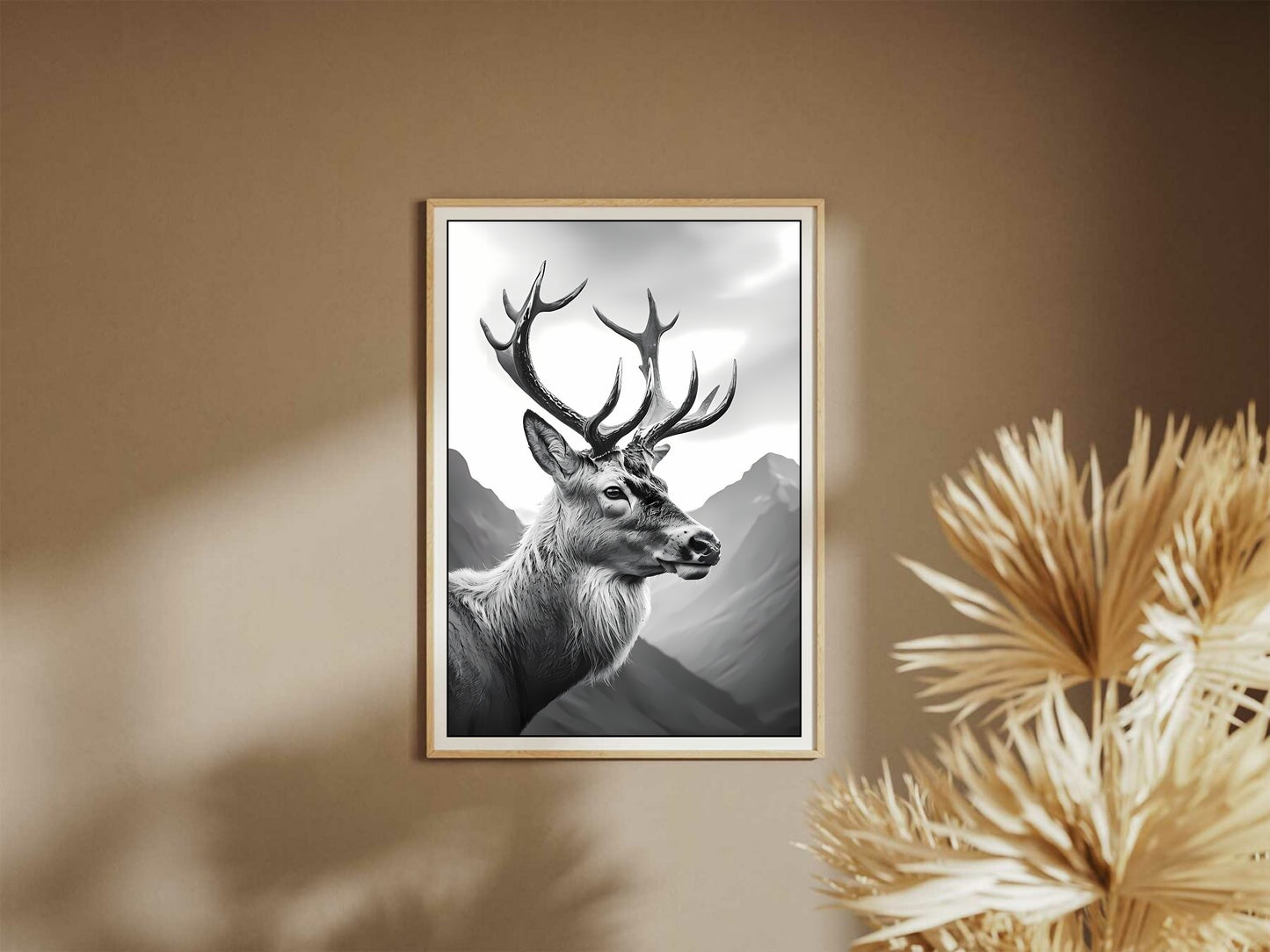 Majestic Stag – High-Quality Black and White Digital Wall Art for Nature Lovers