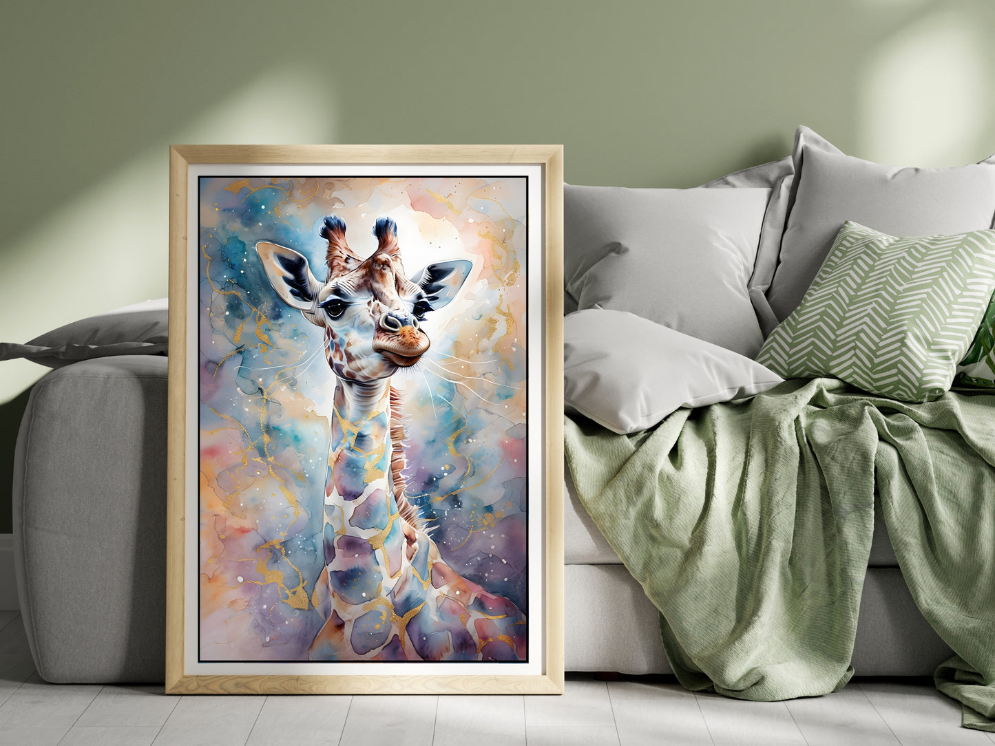 Golden Giraffe Watercolor Print – Elegant Abstract Safari Wall Art