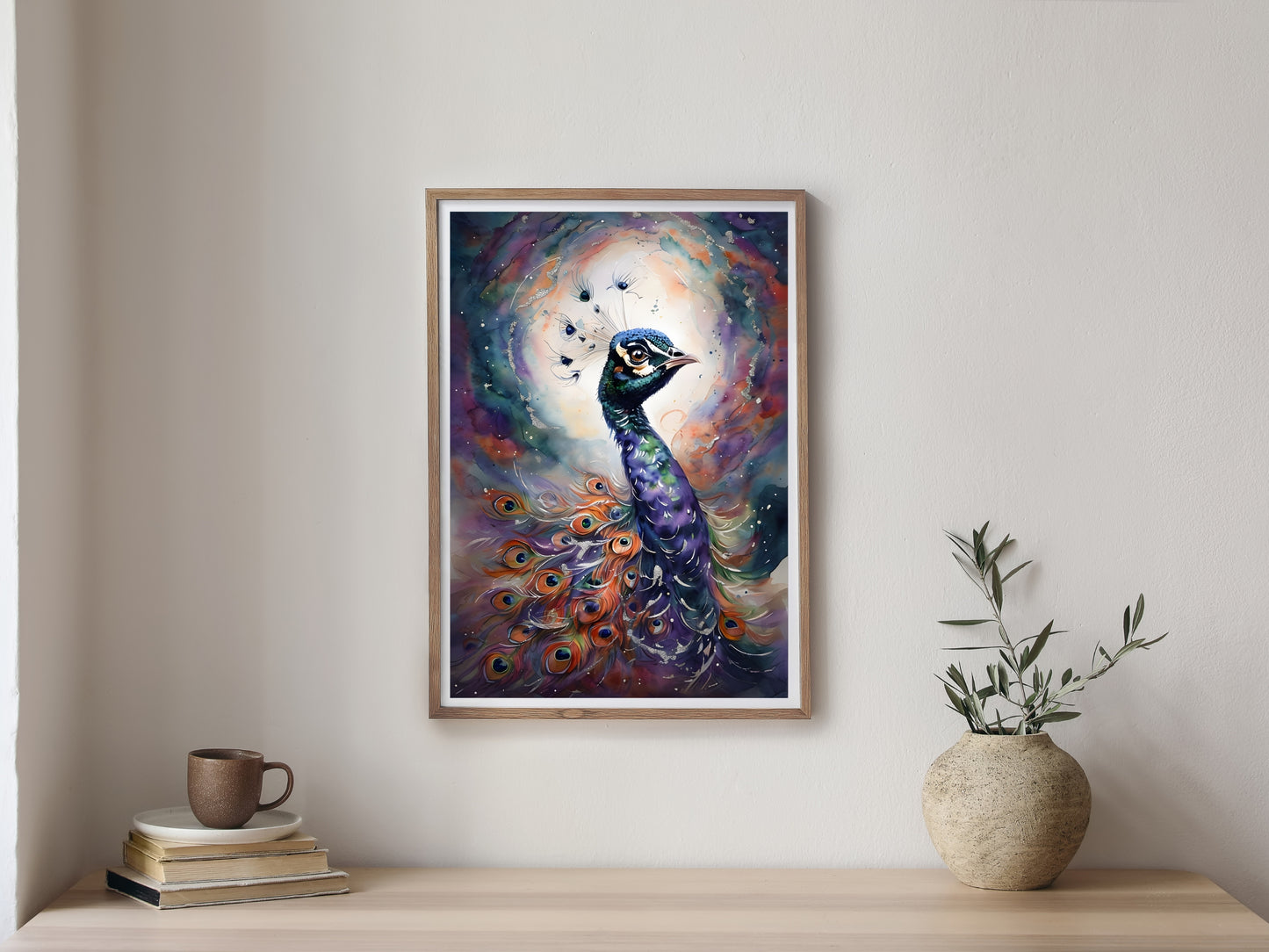 Majestic Peacock Watercolor Wall Art – Elegant Digital Download