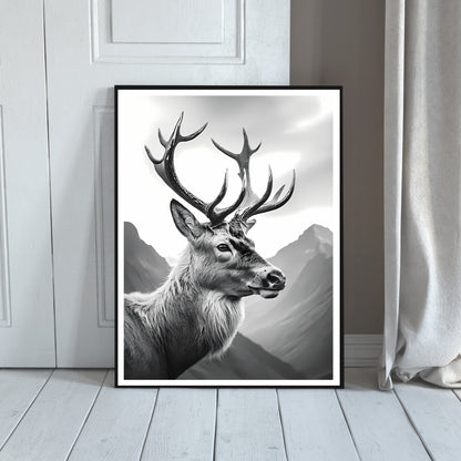 Majestic Stag – High-Quality Black and White Digital Wall Art for Nature Lovers