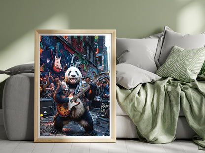 Rockstar Panda Wall Art – Funny Guitar Animal Print for Music & Animal Lovers