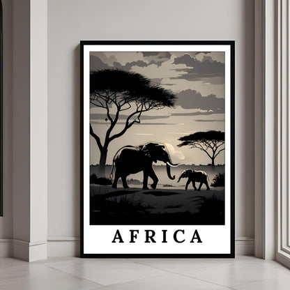 African Sunset - Digital Elephant Savannah Wall Art