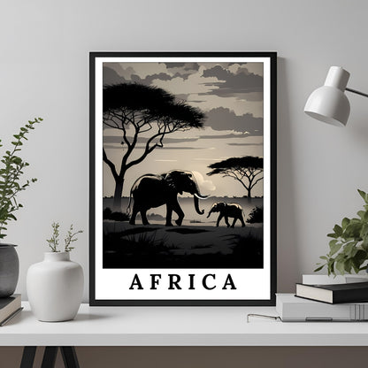African Sunset - Digital Elephant Savannah Wall Art