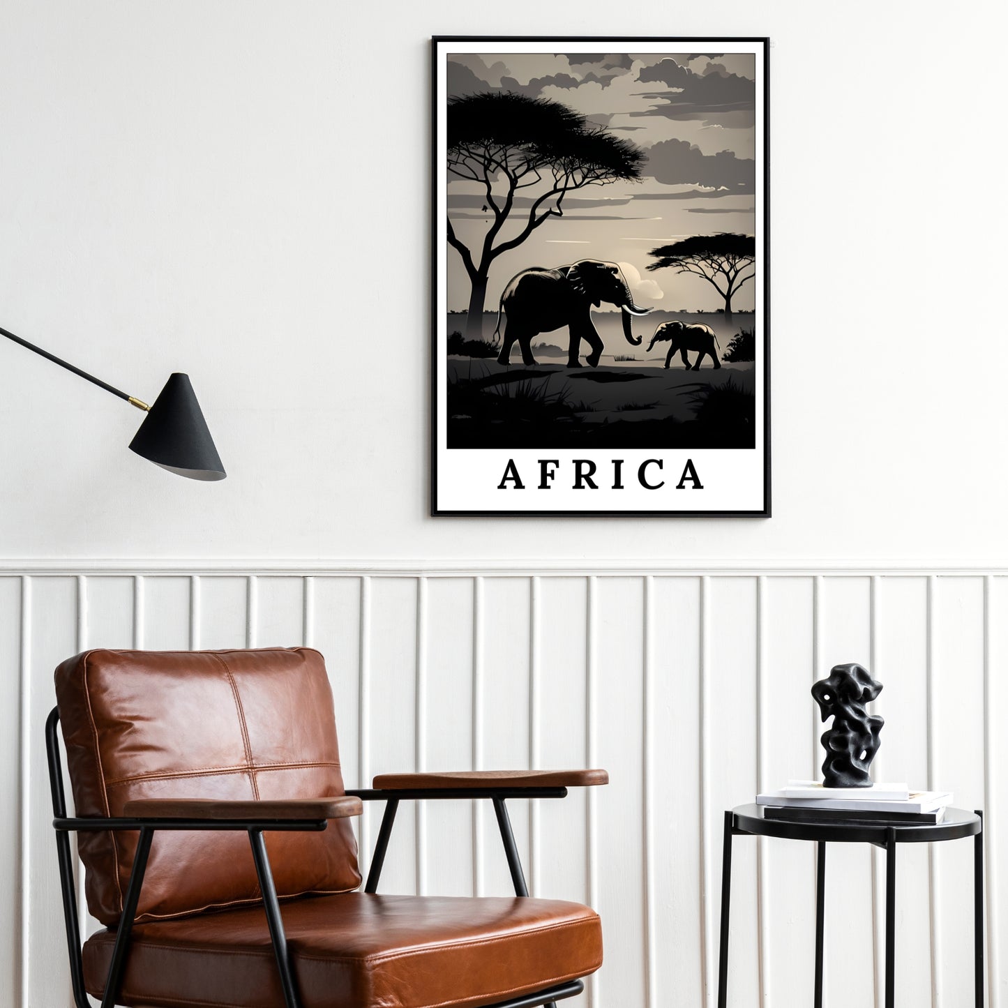African Sunset - Digital Elephant Savannah Wall Art