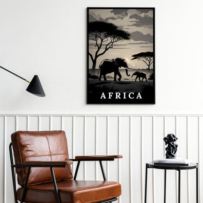 African Sunset - Digital Elephant Savannah Wall Art